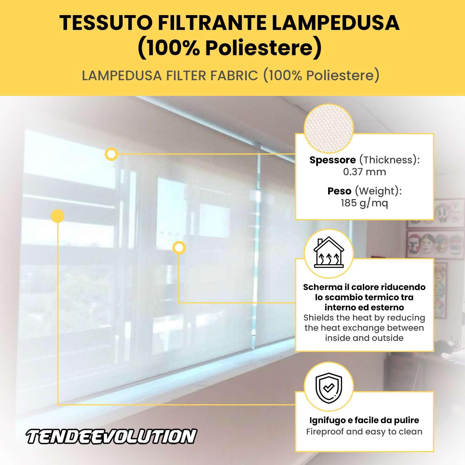 TENDEEVOLUTION - Tenda a Rullo per Interni su Misura Mod. Lampedusa, Tende Avvolgibile Interno con Tessuto Filtrante in diversi colori, Tende a Rullo con apertura Manuale o Motorizzata