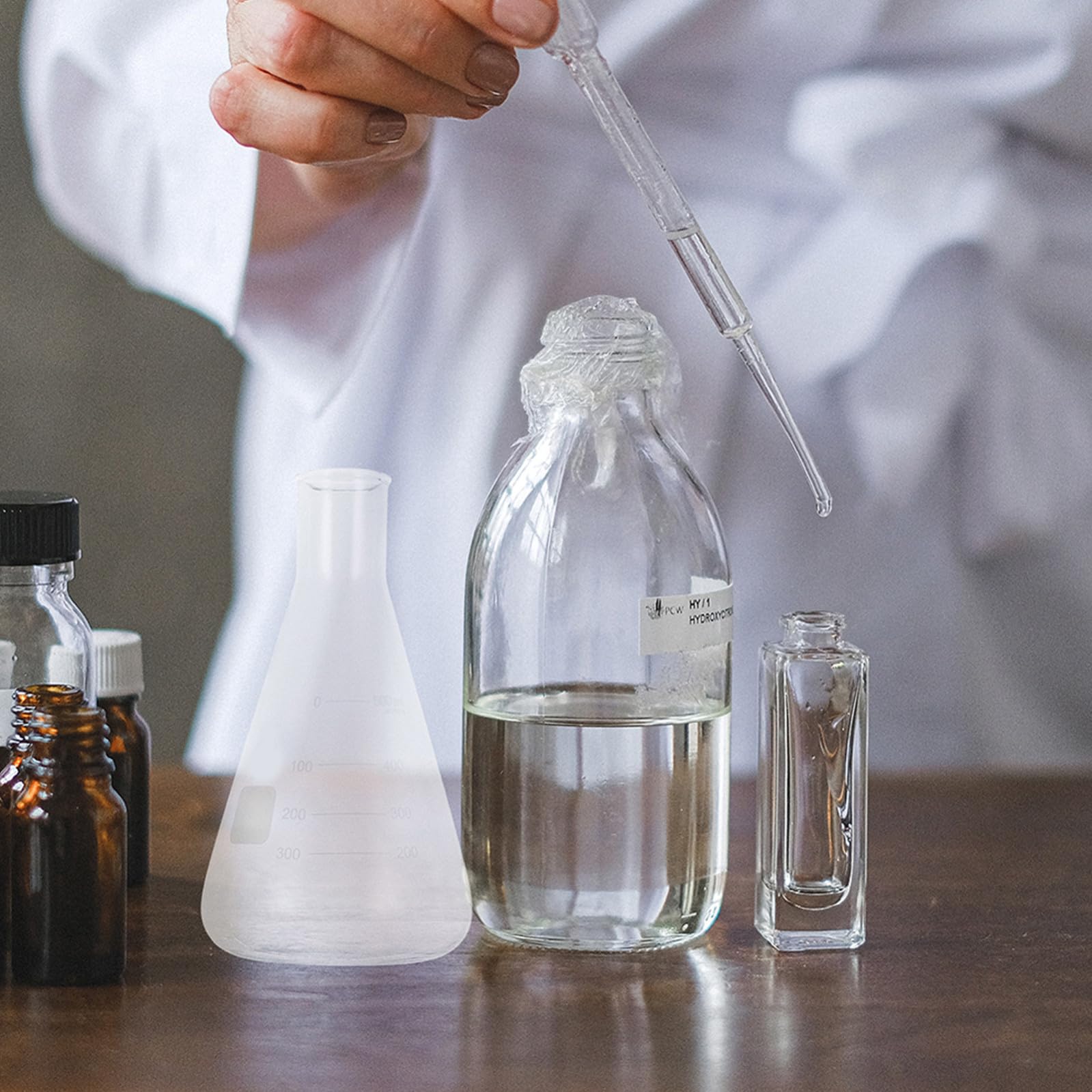 Hemobllo 4 Matraces Cónicos de Vidrio de Borosilicato, Base Plana, Medición Precisa, sin Burbujas, para Uso Escolar y Laboratorio