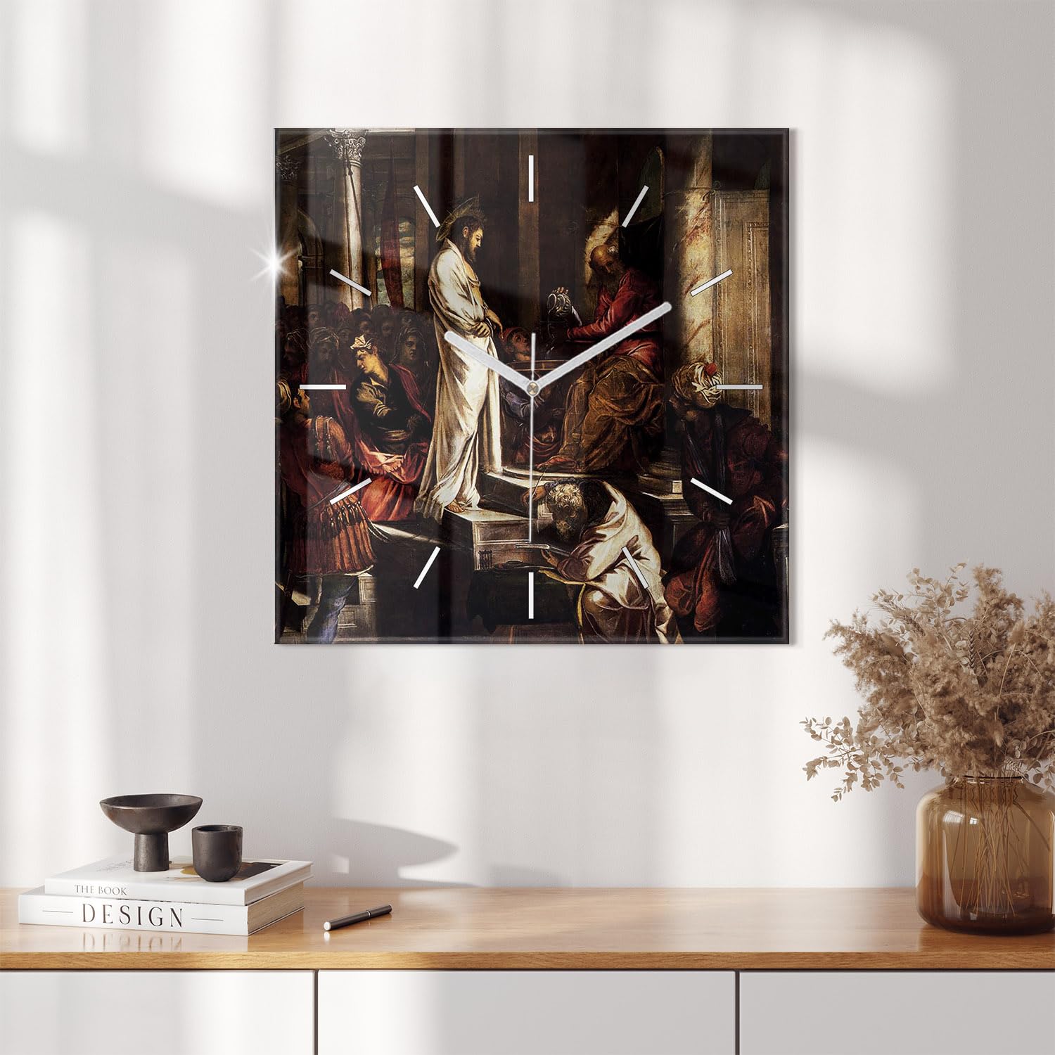 Sacroarte 60x60cm Orologio Orologio da parete In vetro lancette bianche - La condanna di Gesù e Pilato