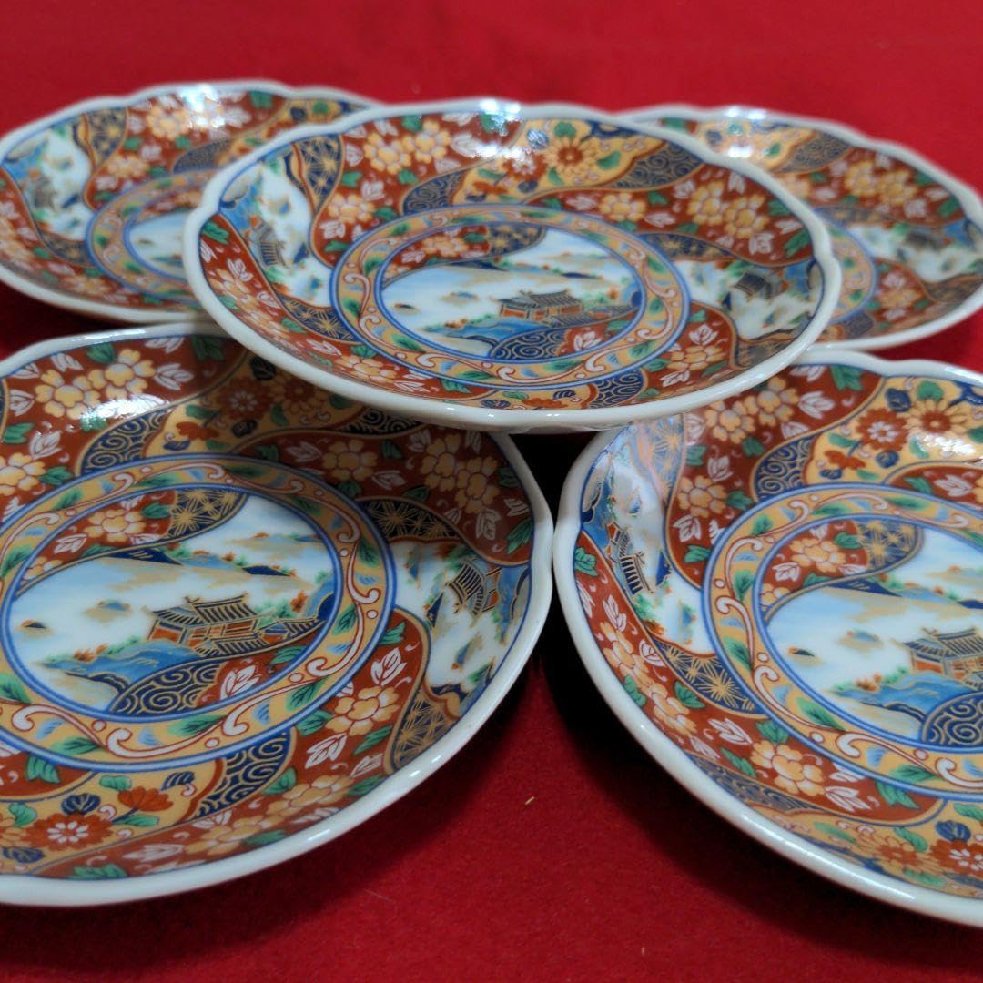 Amazon.co.jp: 龍峰窯 金彩 古伊万里 花文様 小皿 5枚セット 輪花皿