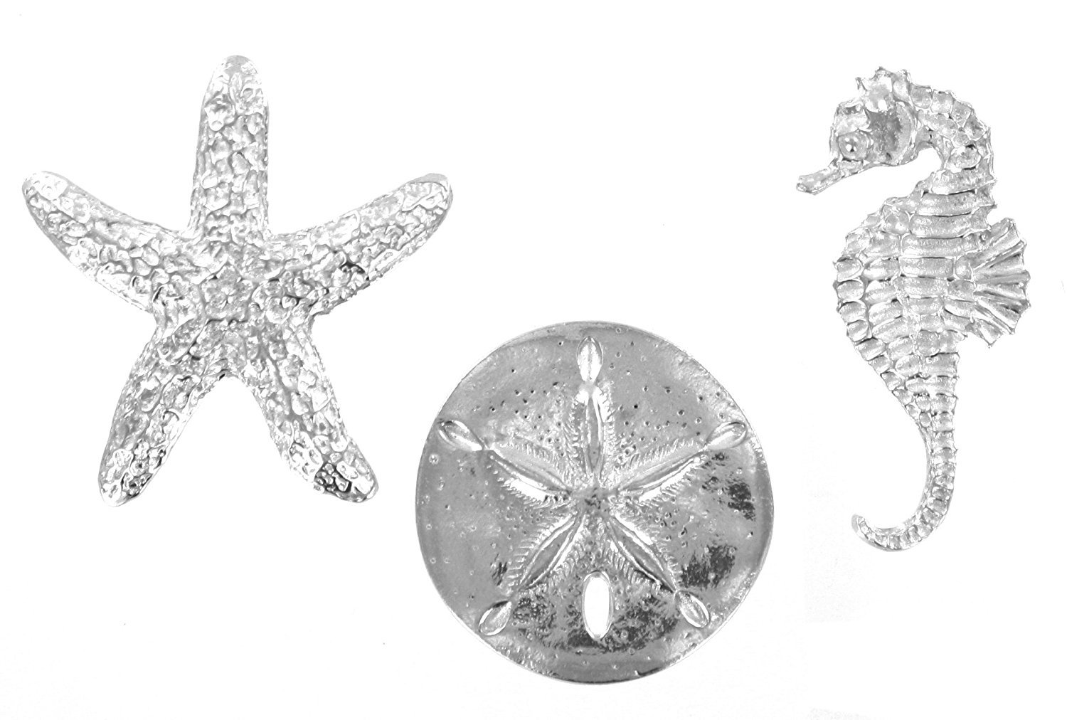Pewter Sea Animals Starfish Sand Dollar & Seahorse Magnets Set of 3