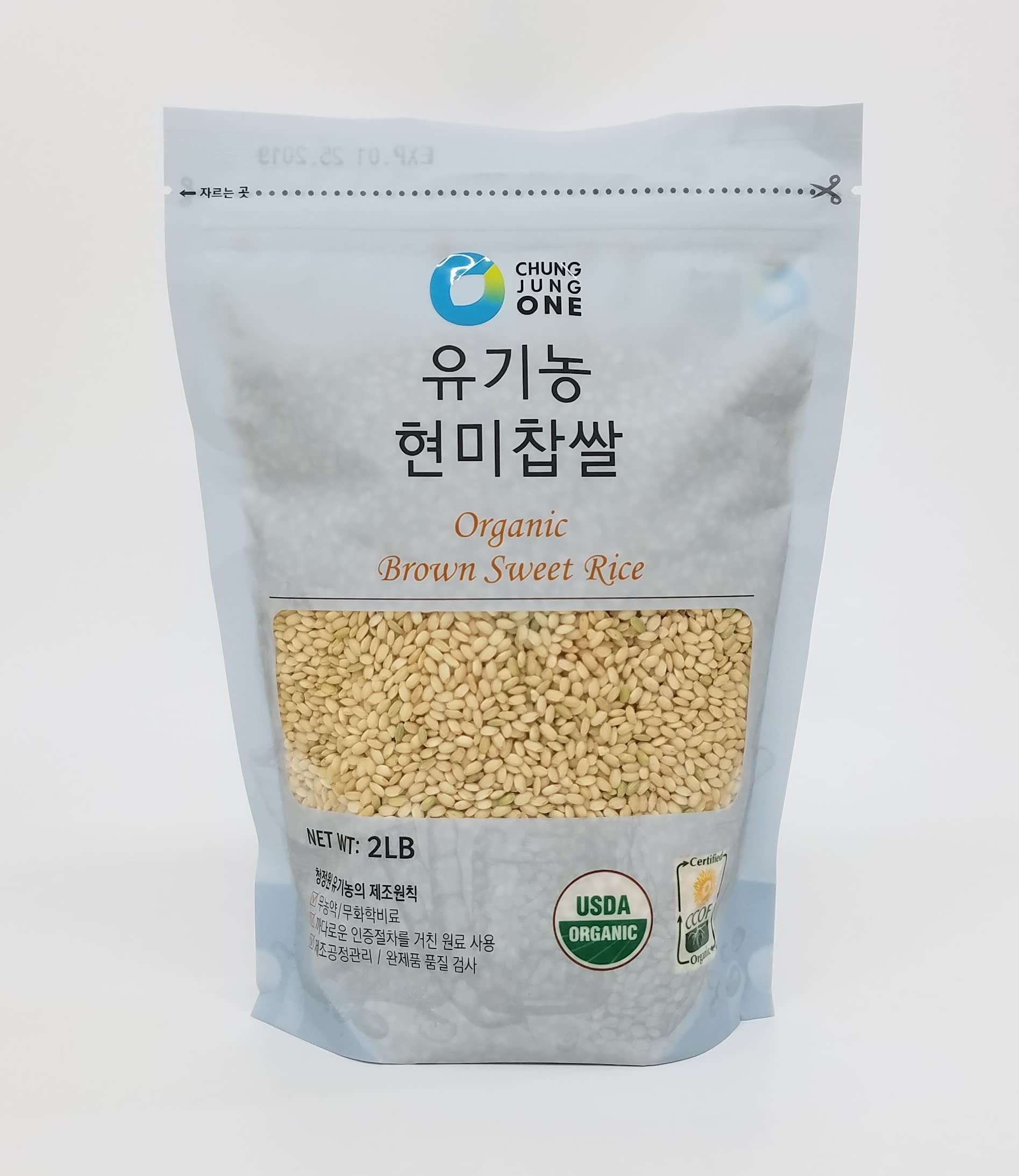 O'Food 100% Organic Brown Sweet Rice 2 lbs, Korean Premium Healthy Rice, Chung Jung One, No Chemicals or Pesticides