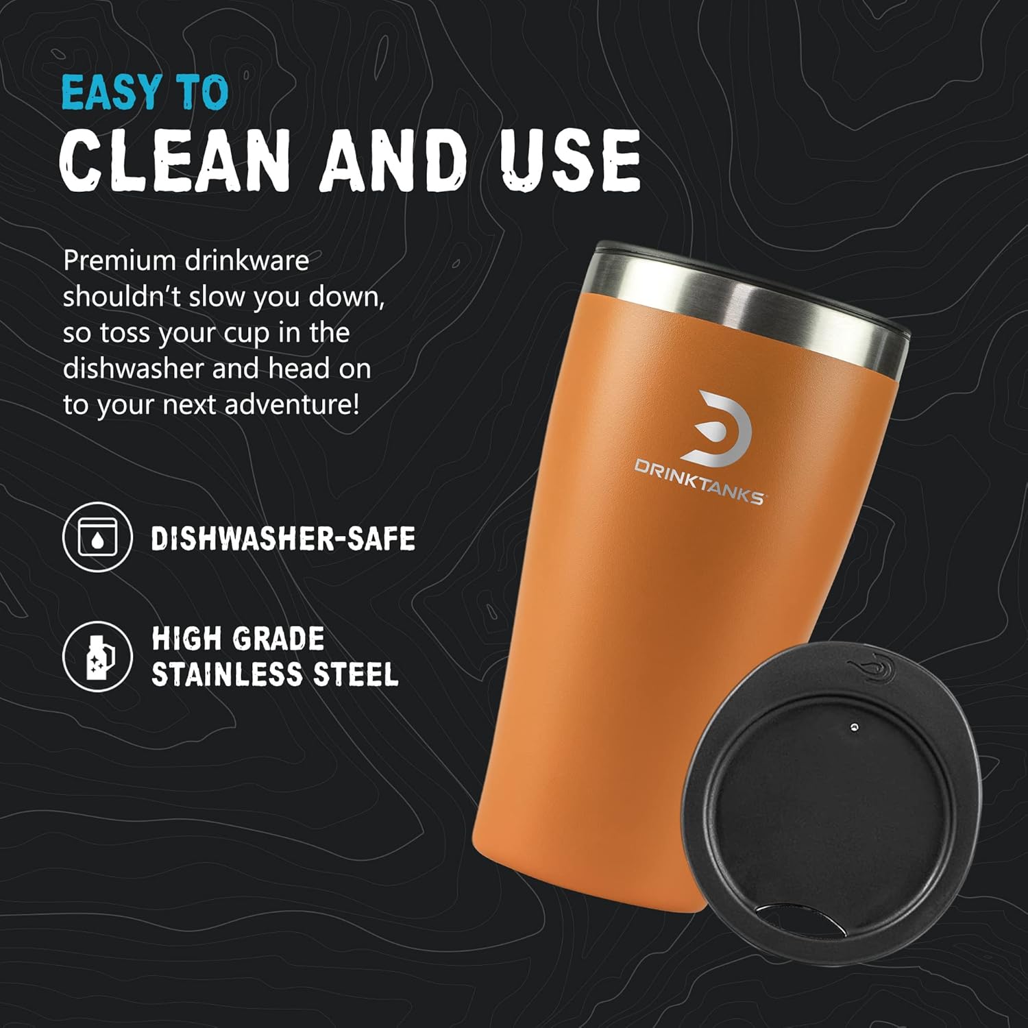 DrinkTanks Insulated Craft Cup 16 oz Tumbler with Lid – Stainless Steel Reusable Travel Cup for Coffee, Beer, Wine, Cocktails, Water & Kombucha, Vacuum Sealed, BPA-Free, Spill-Proof – Moab