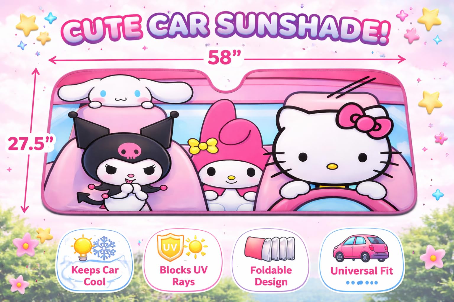 Hello Kitty Car Shade | Hello Kitty Sunshade Car | Carshade Auto