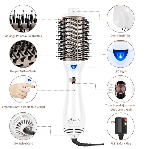 Miniatura 76 de Aima Beauty - Cepillo secador de pelo, secador de pelo de un solo paso y voluminizador con iones negativos para reducir el encrespamiento