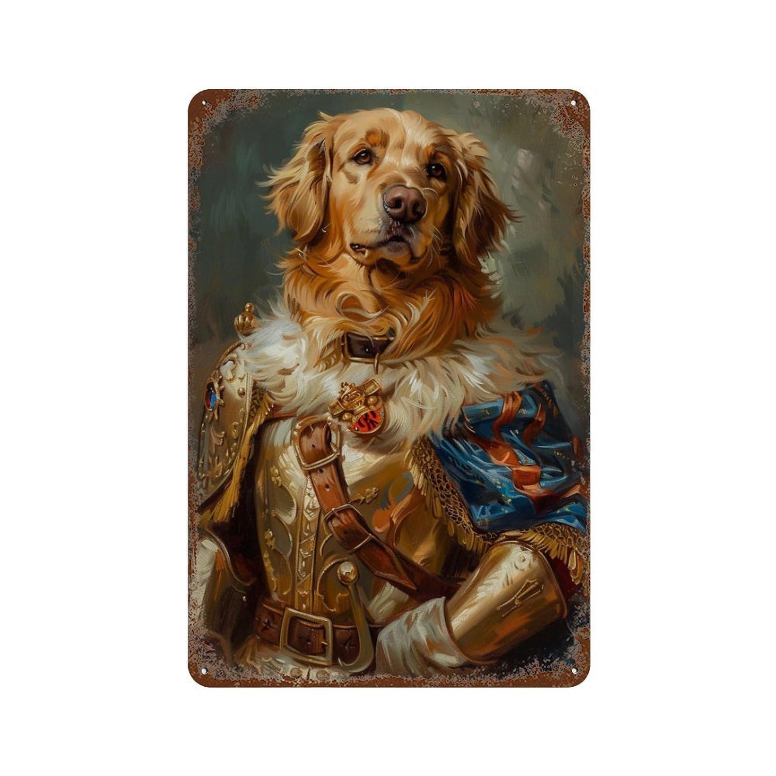 Royal Golden Retriever Armor Rusty Metal Tin Sign 11.8"x7.9", for Shed, Workshop And Garage Wall Decor, Shabby Chic Decor