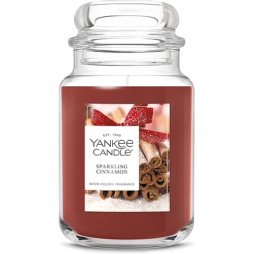 Yankee Candle Large Jar Scented Candle with up to 150 Hour Burn Time, Premium Plant Wax Blend for Consistent Burn, 22 oz Jar Candle with Room Filling Fragrance, Sparkling Cinnamon