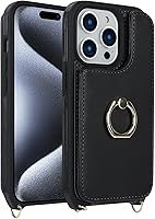 Vista 8 de for iPhone 15 Pro Case with Card Holder for Women,iPhone 15 Pro Phone Case with Strap,Crossbody Lanyard,Ring Stand,Snap Clasp,Cute Wallet Case 6.1
