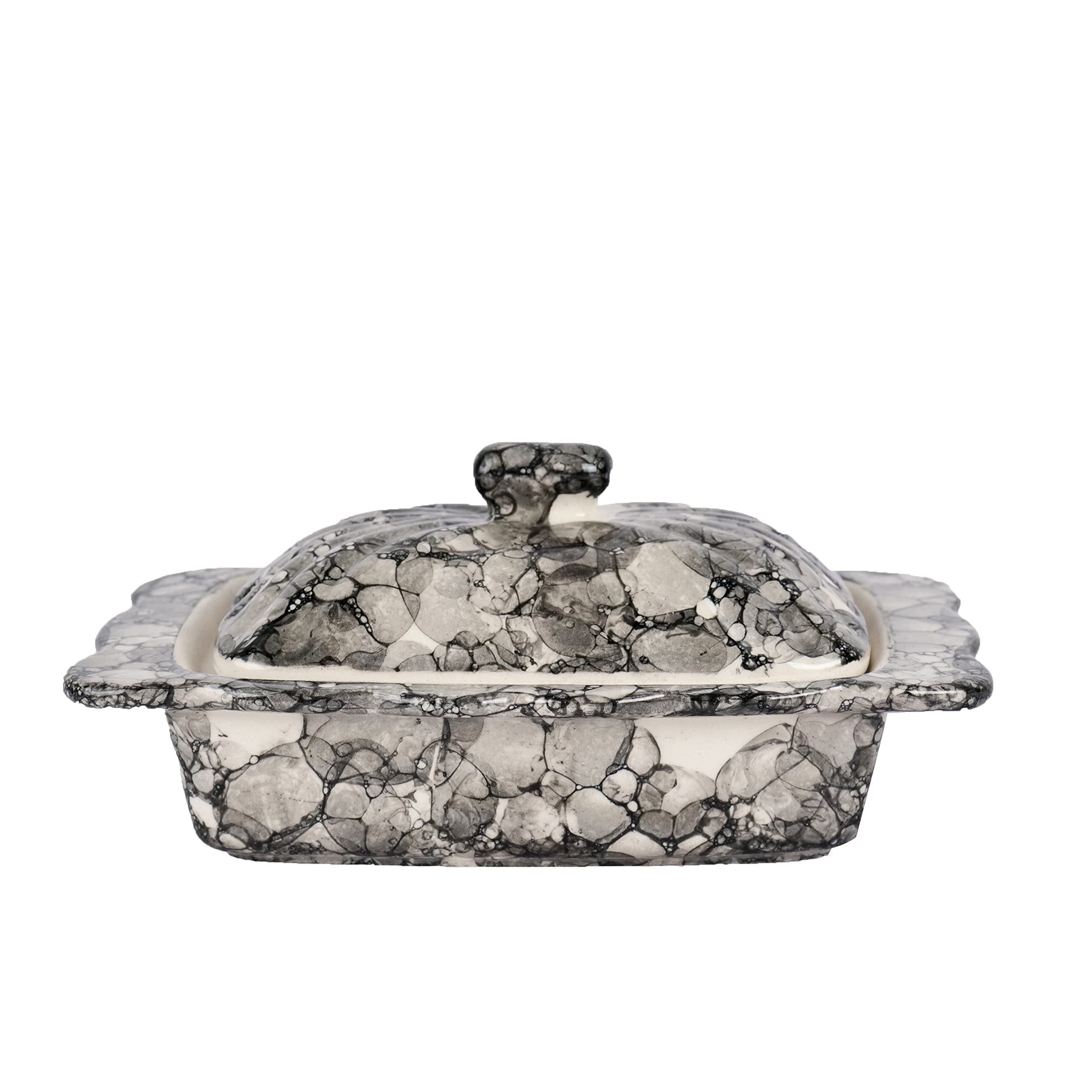 Artysta 'Smokey Marble-Look' Ceramic Butter Box Dish with Lid Hand-Painted Studio Pottery Butter Dish for Dining & Kitchen Freezer Safe (Dark Grey & White, 400 ML) - Image 5 thumbnail