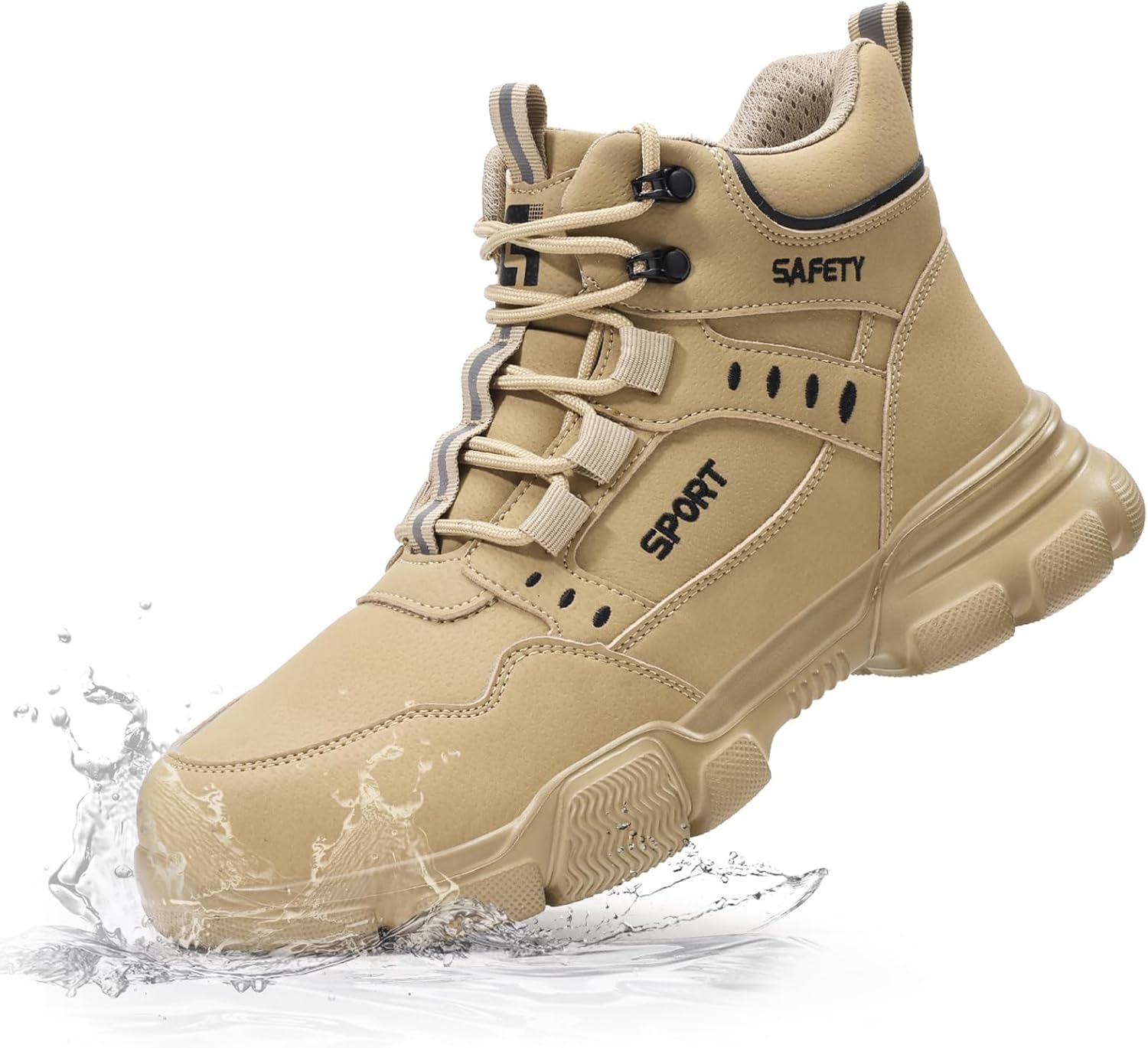 防水ワークブーツ 男女兼用 軽量スチールトゥブーツ 快適なハイトップ 安全靴 スチールトゥシューズ メンズ 壊れない 建設ブーツ ワ