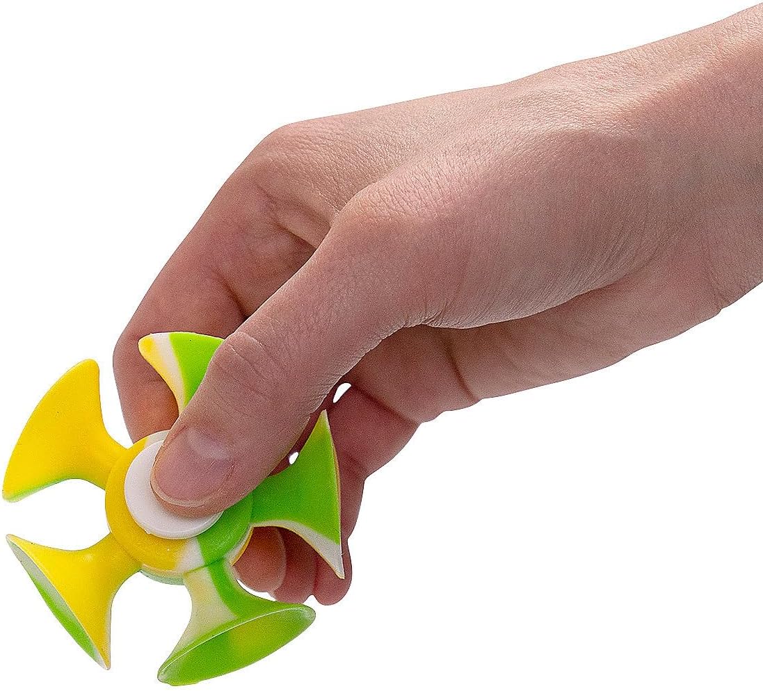 Fun Express 2 3/4" Marbleized Color Suction Cup Rubber Fidget Spinners - 12 Piece