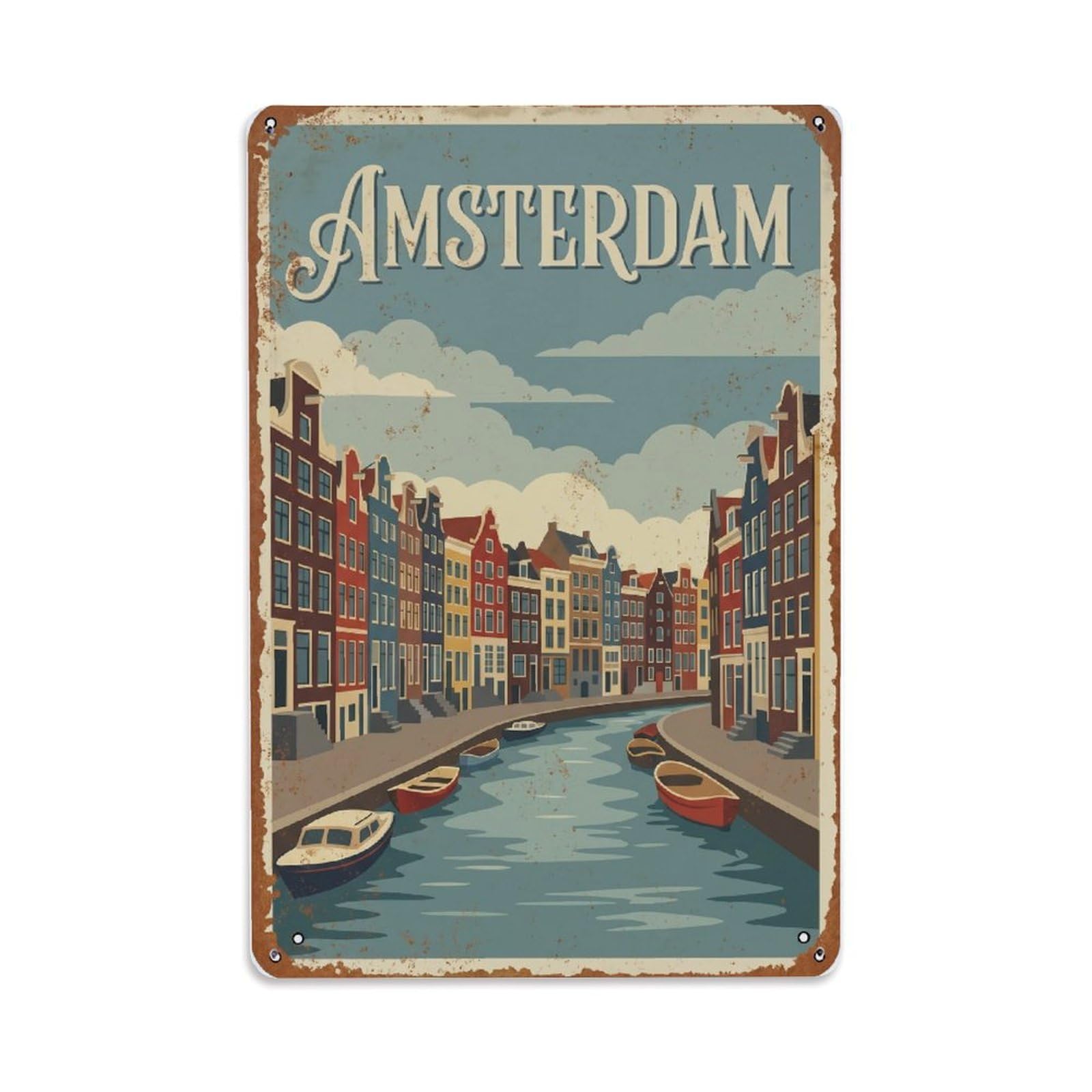 Vintage Travel Facade Netherlands Colorful Metal Tin Sign Plaque Wall Decor for Cafe, Club Bar, Office, Home Garden Metal Poster 8x12Inch