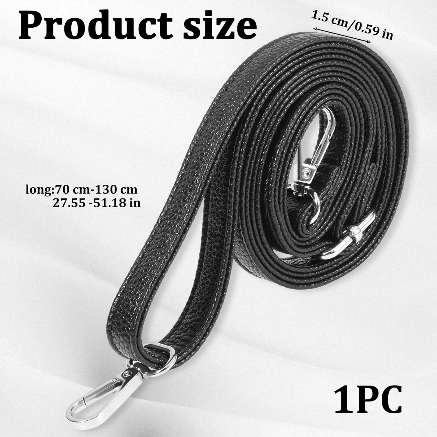 Adjustable Black Purse Strap, Soft PU Black Leather Purse Strap for Crossbody Shoulder Leather Purses Straps Bag Chain Replacement - Image 2
