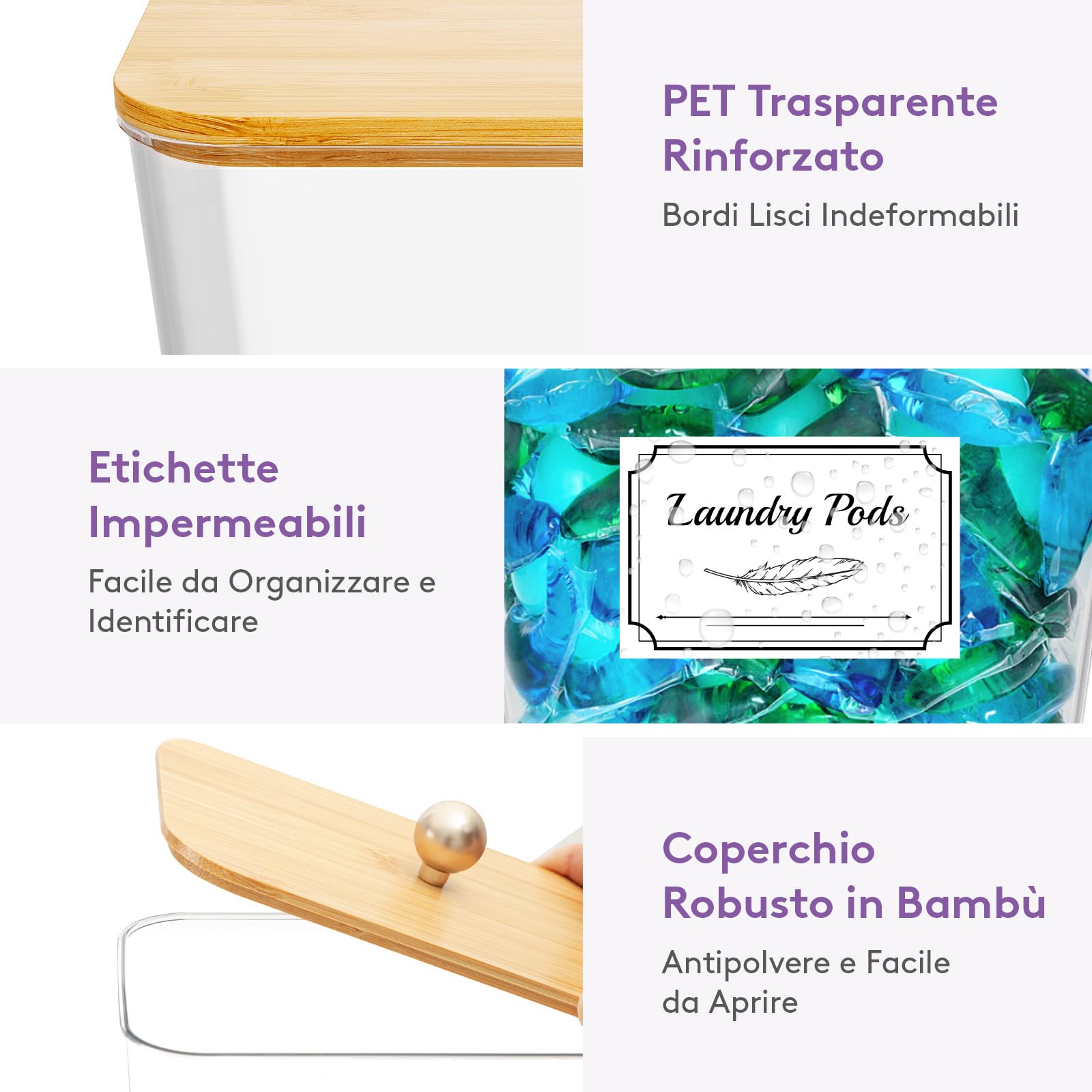 Lifewit 2700 ml Contenitore Detersivo Polvere Con Coperchio in Bambù, Dispenser Detersivo Lavatrice in Plastica, Dosatore Detersivos Lavatrice con Etichette e Cucchiai, Barattoli, Naturale, Set di 2