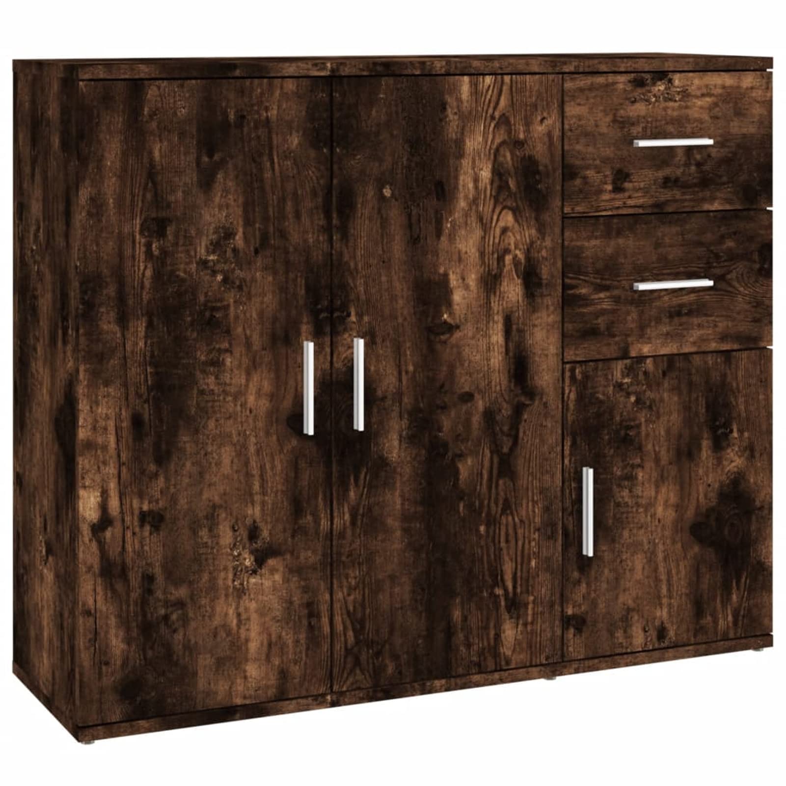 Homgoday Credenza Rovere Fumo 91x29,5x75 cm in Legno Multistrato, Armadio di Stoccaggio, Credenza Armadio da Cucina, Salvaspazio Mobiletto, per Soggiorno, Camera, Ufficio,Mobili Interni/Esterni