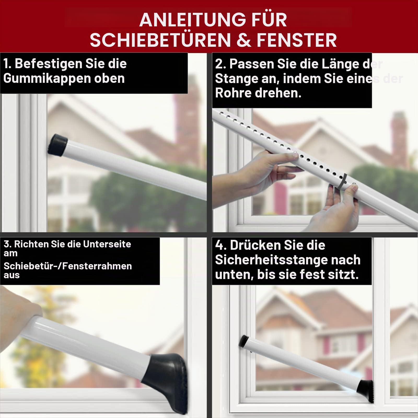 Tür Sicherheitsstange, Weiß 1-Pack Erweiterter Sicherheitsstange für Türen, Heavy Duty Türsicherung, Einstellbarer Balkontür Sicherung, Einbruchschutz Fenster, Tür Sicherheit für Zuhause, Wohnung