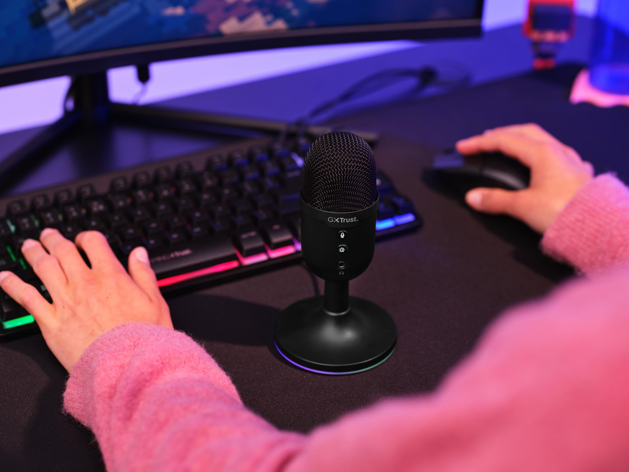 GXTrust 236 Yami Microfono a Condensatore USB da Streaming per Podcast, Gaming, Discord, Twitch, Youtube, Microfono ASMR con Pulsante di Silenziamento, Schema Cardiode, RGB - Nero