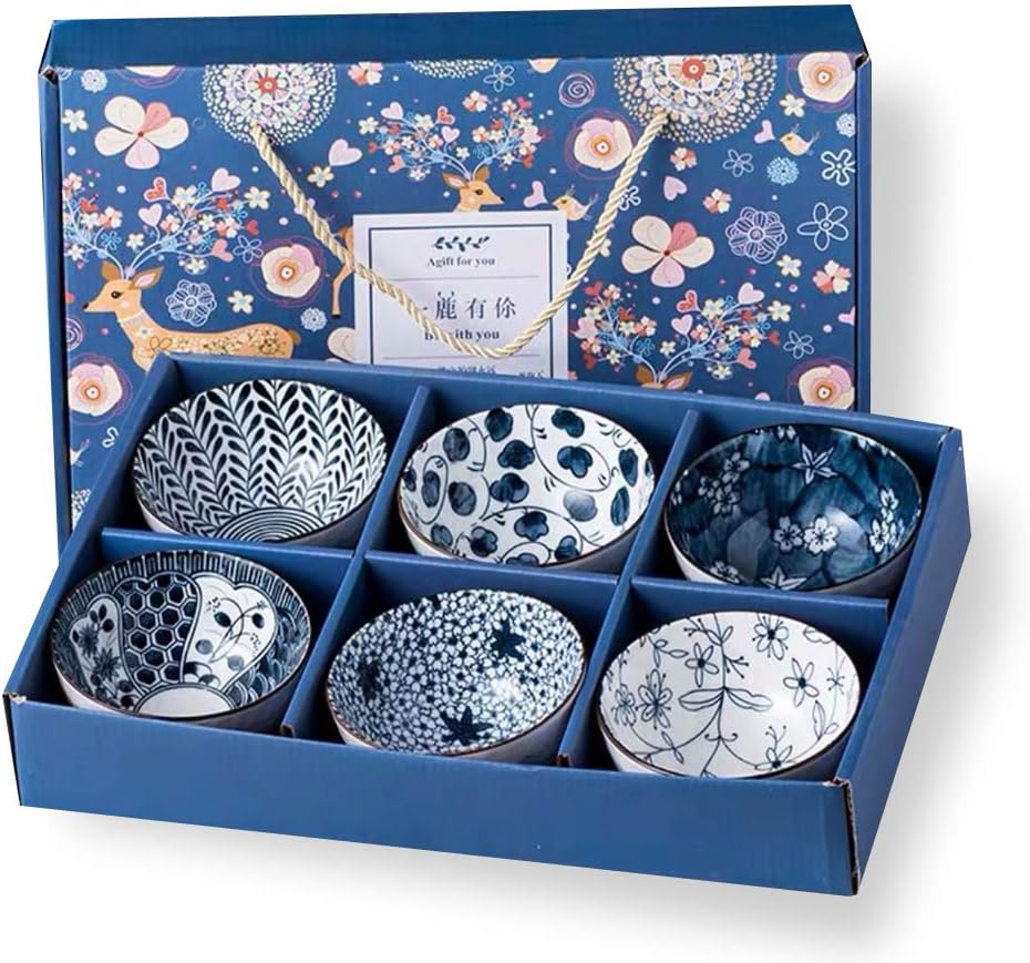 Japanese Chinese Style Rice Bowls Soup Bowls Gift Set Set of 4