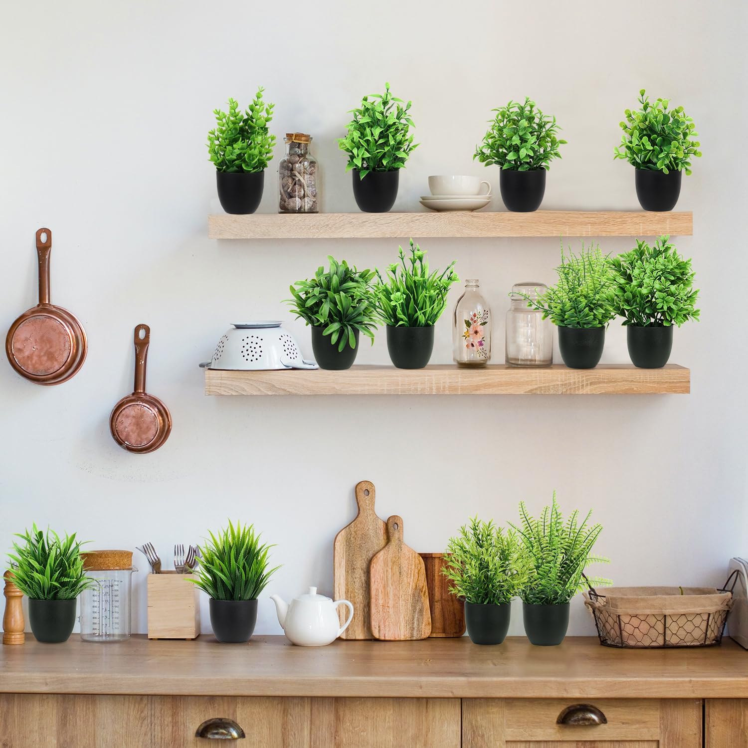 LELEE Artificial Plants Mini Fake Potted Plants, 12 pcs Small Eucalyptus Potted Faux Decorative Grass Plant with Black Pot for Home Decor, Indoor, Office, Desk, Shelf, Table Decoration