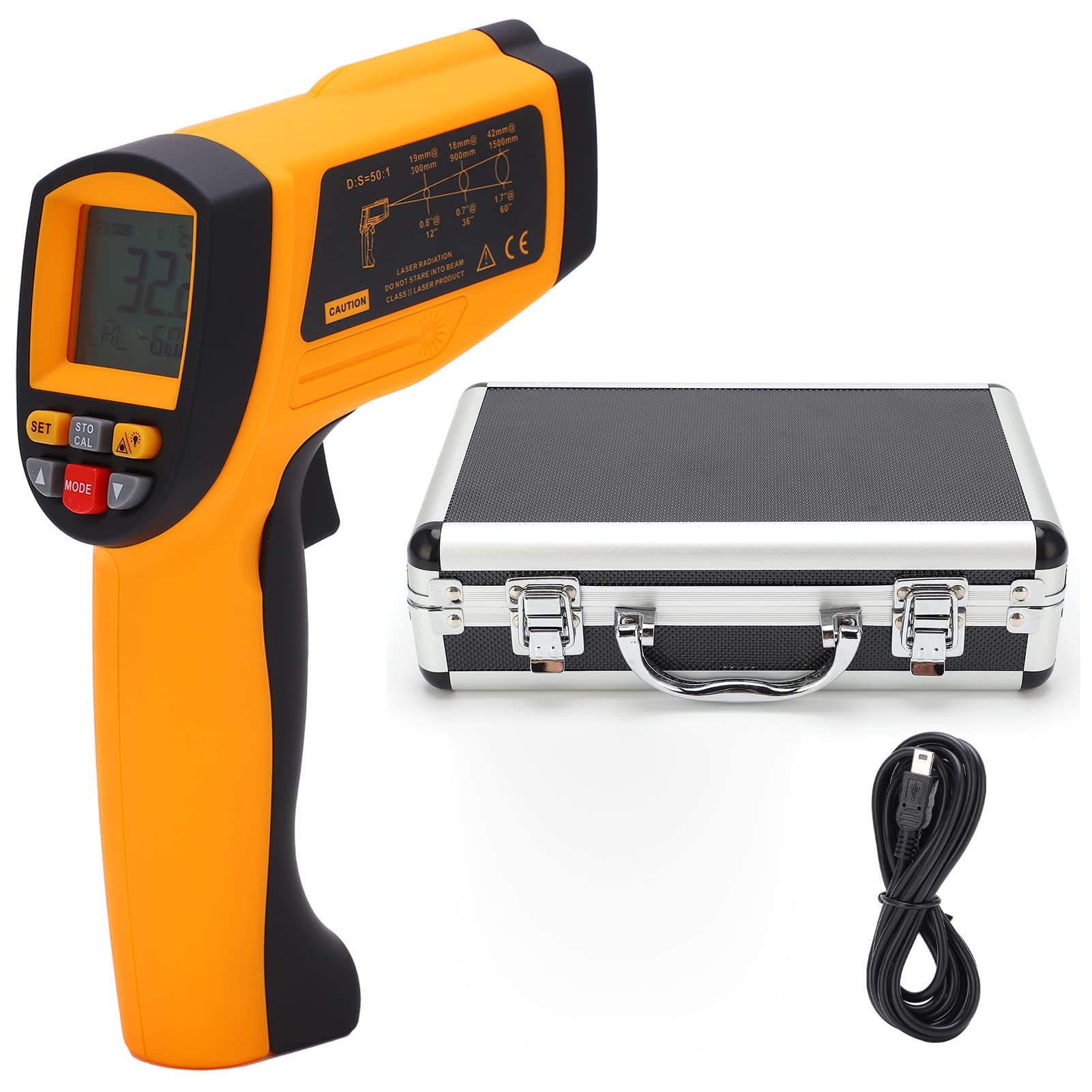 GM1651 Termómetro de mano infrarrojo sin contacto con posicionamiento láser de un solo punto y retroiluminación LCD para uso industrial - Rango de 30 a 1650 grados Celsius -