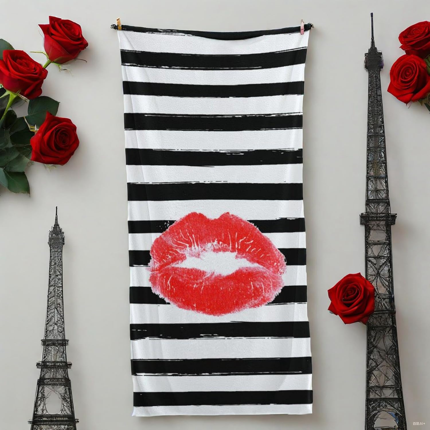 Red Sexy Lips Kiss Hand Towels 13.6 X 29' Black White Stripe Hand Towel Soft Absorbent Kitchen Dish Towels for Household Daily Use | Home Decoration | Carry-On Hotel Gym Spa image 4