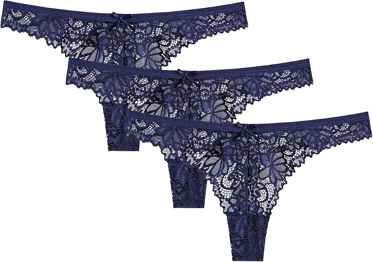 DGHM-JLMY Ladies Low Waist Lace Panties Knicker Tong Panty sexy lace transparent thong G-Strings Knickers with Bow-Knot