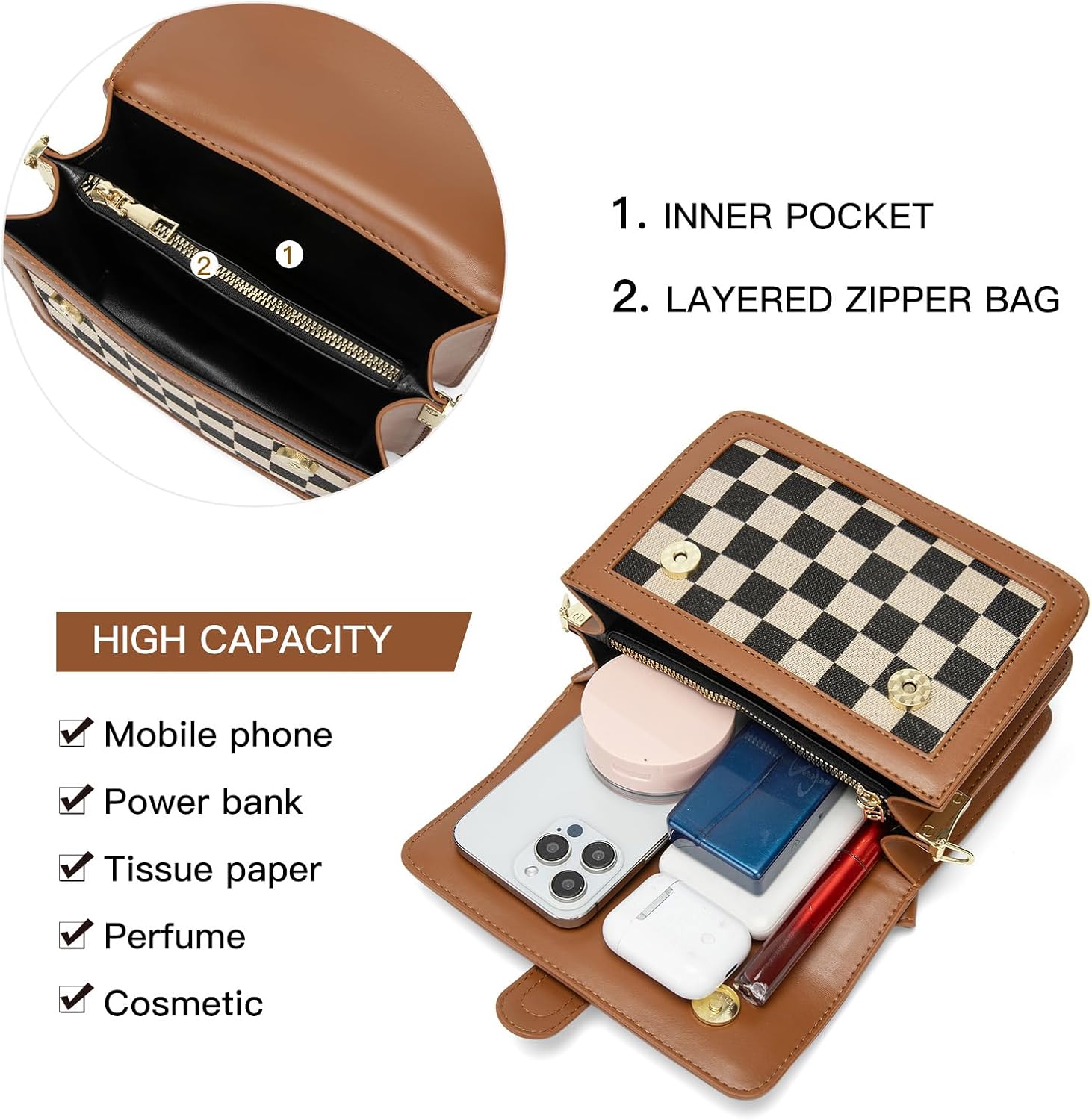 NEBIL Women Checkered Crossbody Bags,Women Checkerboard Cross Body Purses Plaid Handbags - Image 5