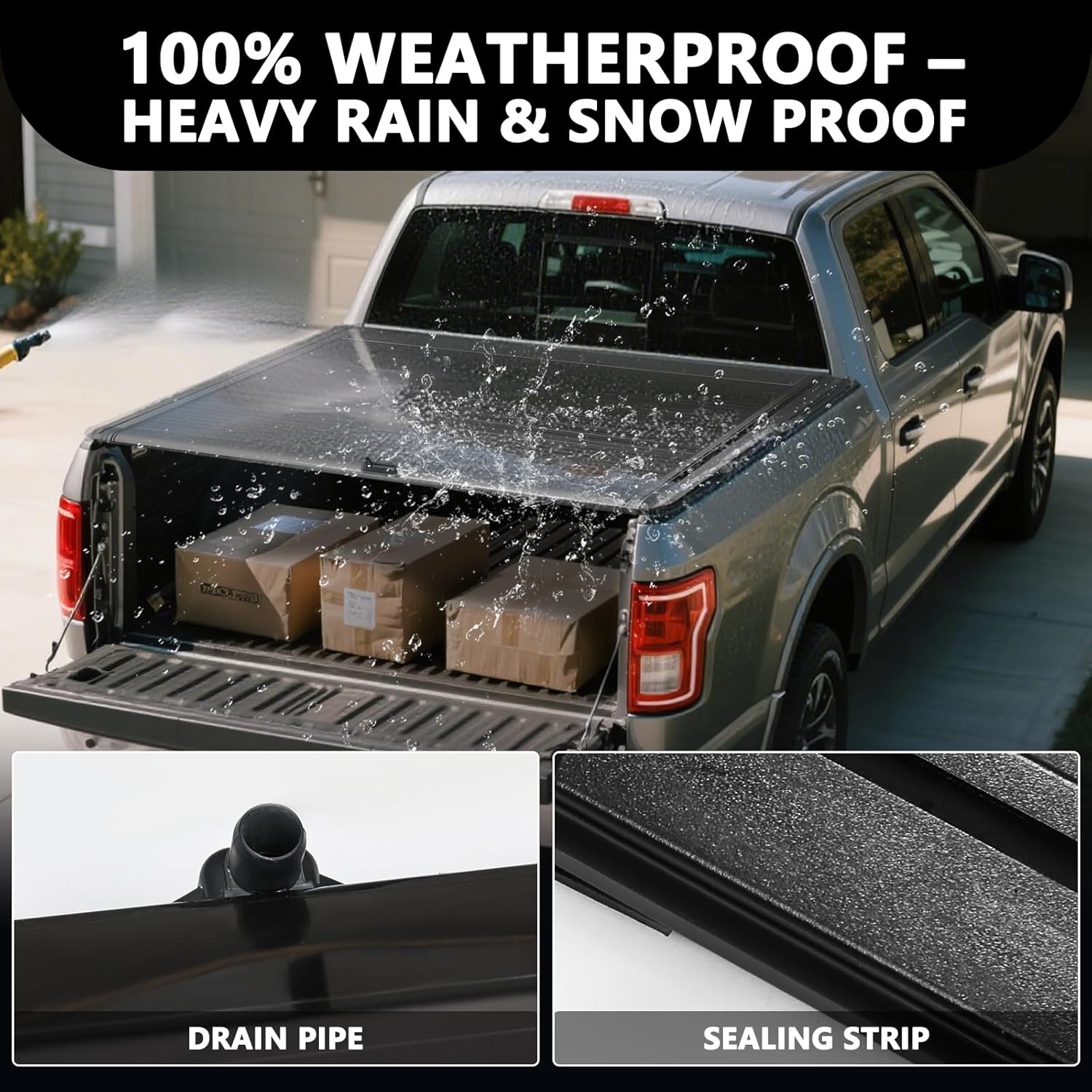 AOSKY Retractable Hard Tonneau Cover Fits for 2015-2025 Ford F150 with 5.5ft (66") Bed - Durable, Secure & Weatherproof Truck Bed Cover