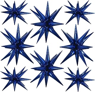 TONIFUL 8 Pcs Navy Blue Foil Star Balloons Large Mylar Explosion Balloons for Party Backdrop Christmas New Year Birthday Wedding Baby Shower Anniversary Photo Booth Supplies