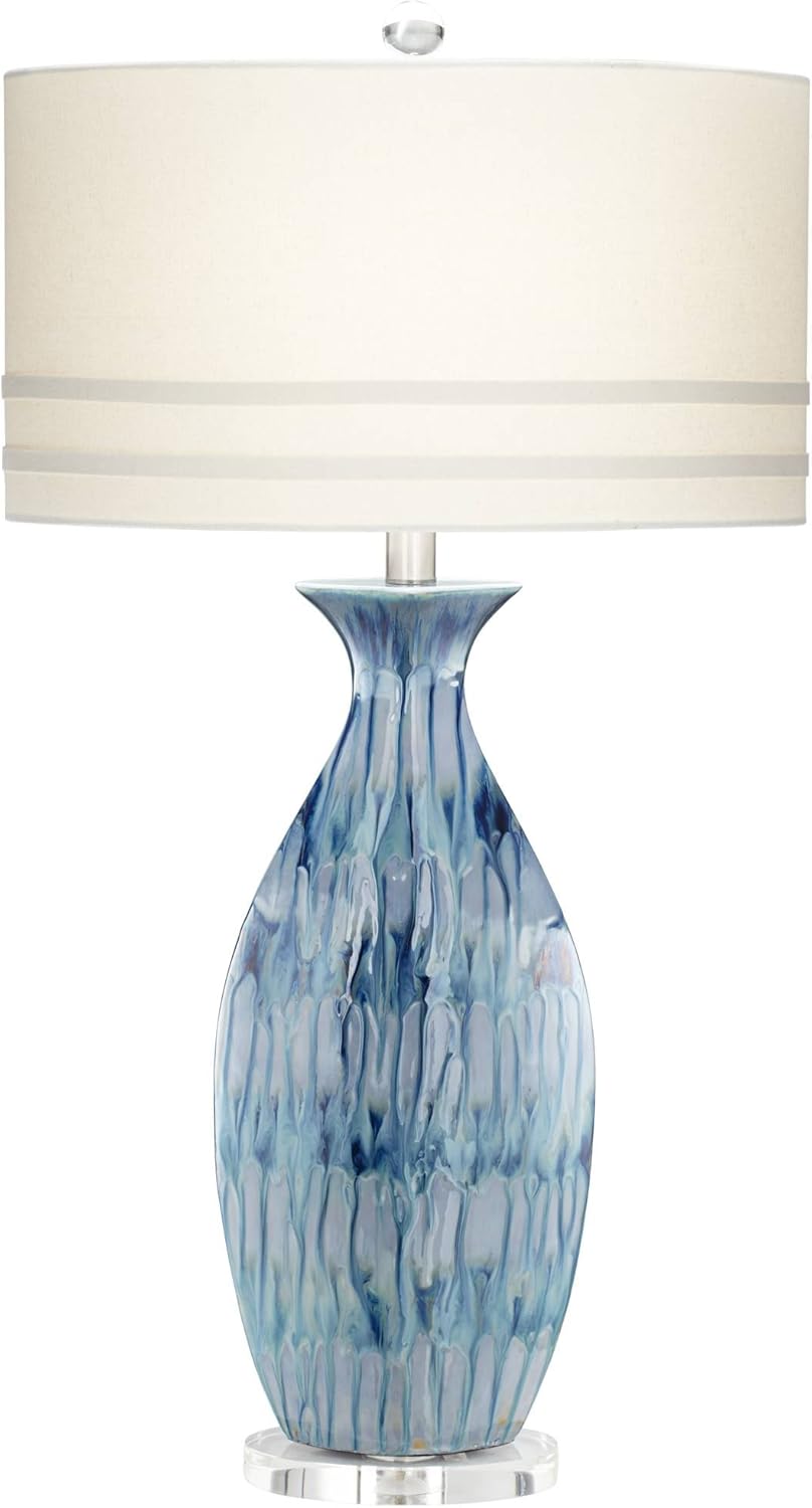 Bеѕt Dеаl 🛒 Annette Coastal Table Lamp Handcrafted 38 Tall Blue Drip Ceramic Vase Off White Oval Shade Decor for Living Room Bedroom House Bedside Home Office Entryway (Color May Vary) - Possini Euro Design TOP оƒƒERS Annette Coastal Table Lamp Handcrafted 38 Tall Blue Drip Ceramic Vase Off White Oval Shade Decor for Living Room Bedroom House Bedside Home Office Entryway (Color May Vary) - Possini Euro Design
