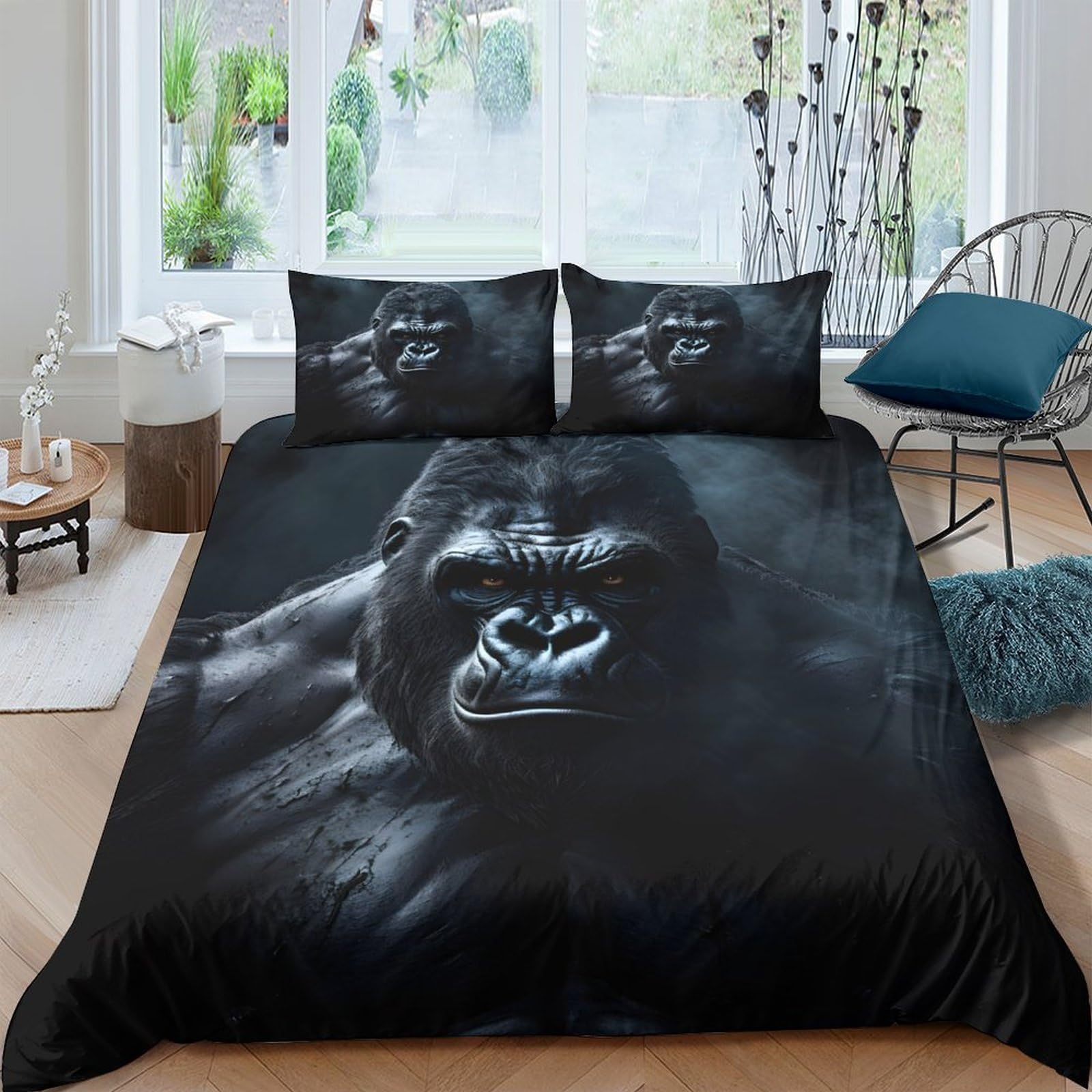Ctjqhvkz Style-10 3D Printed Gorilla Head Fitted Sheet Microfiber Black Animal Art Bed Sheet For Bedroom Guest Room Mattress Decor Single（135X200cm）