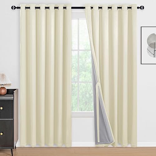 Miniatura 75 de DWCN Cortinas opacas 100% grises de 84 pulgadas de largo para dormitorio con forro negro, doble capa con aislamiento térmico, paneles de cortina