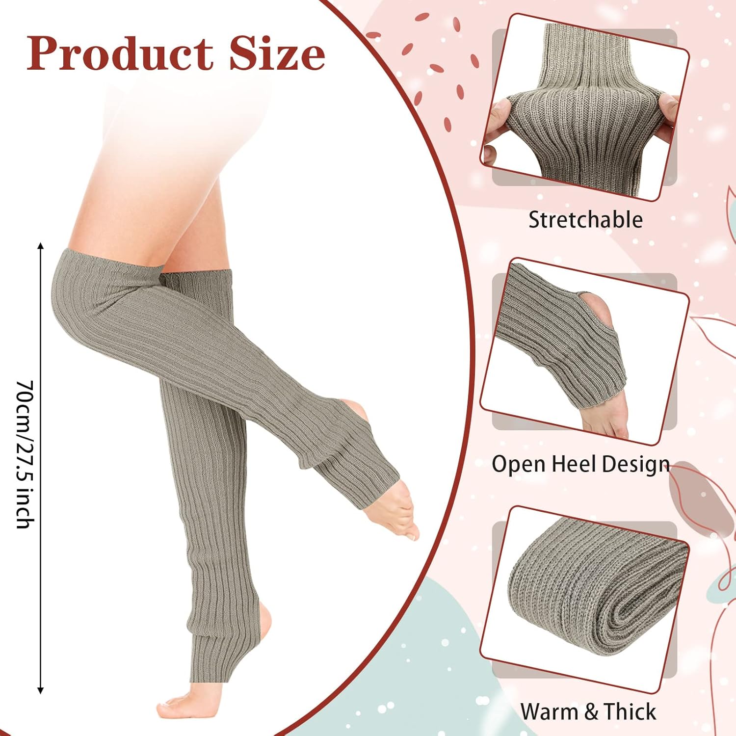 Jeyiour 5 Pair Women 80s Leg Warmers Thick Thigh High Leg Warmers Stirrup Boot Socks for 80s Party Sport Dance Yoga(Light Color) - Image 2