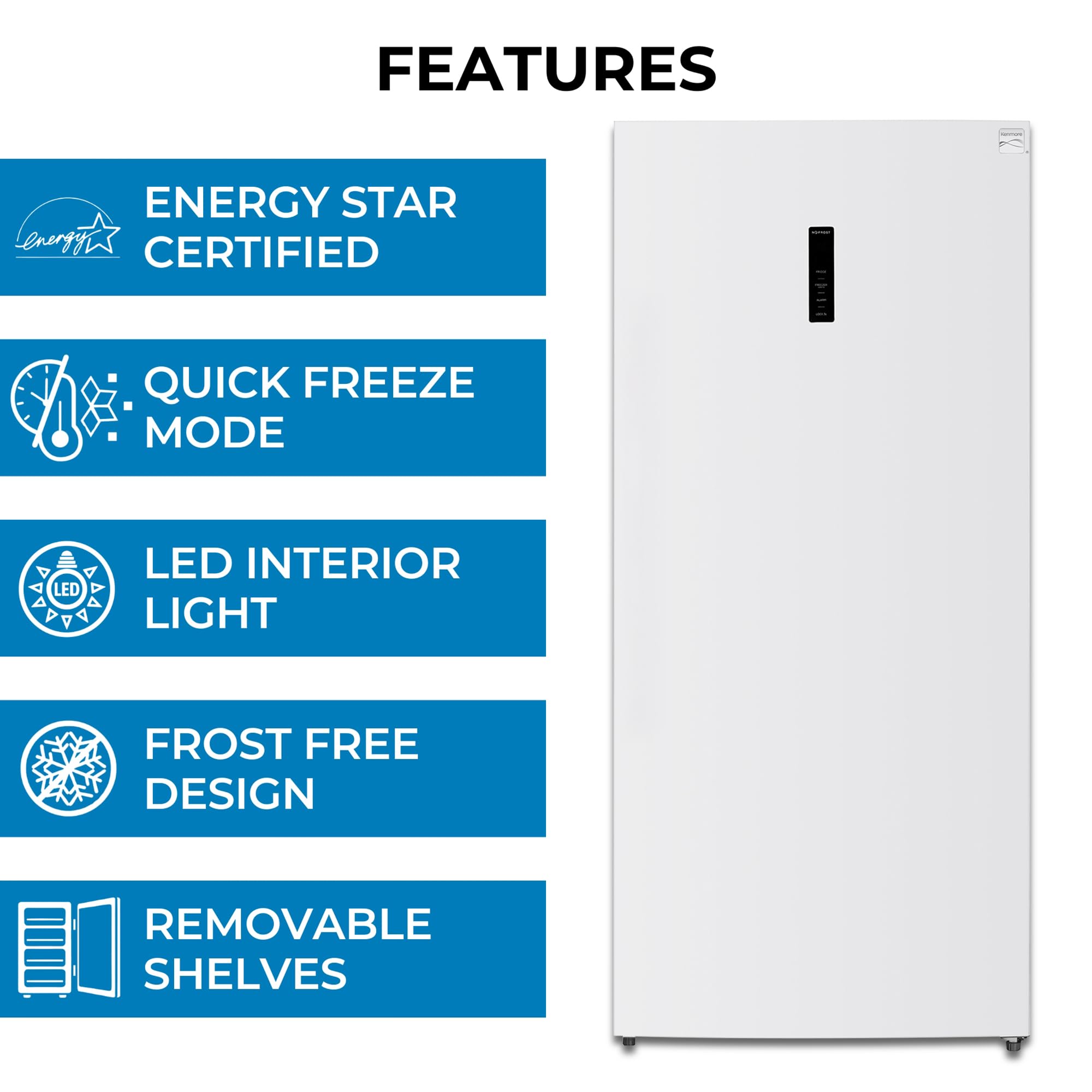 Kenmore 21.0 Cubic Feet Capacity Upright freezer - Convertible Refrigerator/Freezer, 4 Shelves, Garage Ready, Meat Storage, Auto Defrost, Congelador For Home, Apartment, Cottage, Basement,Dorm White