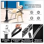 LED Feuille de chien, lumière & Feuille de chien allumée rechargeable, 7 Modes d'éclairage, Poignée rembourrée, laisse lumineuse réfléchissante double-câlin, 360 Clip pivotant pour la marche de nuit, petits à grands chiens (4FT)