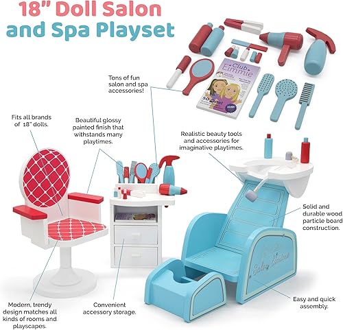 Miniatura 2 de Playtime by Eimmie - Muebles de muñecas de 18 pulgadas, juego de sala de belleza y uñas con accesorios, juegos de madera para muñecas American,