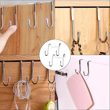 Over Door Hooks 2PCS Stainless Steel Kitchen Hook | Multipurpose Cupboard Hooks for Hanging | Tea Towel Holders & Shower Hook | Heavy Duty for Bathrooms Kitchen Cabinet Wardrobe