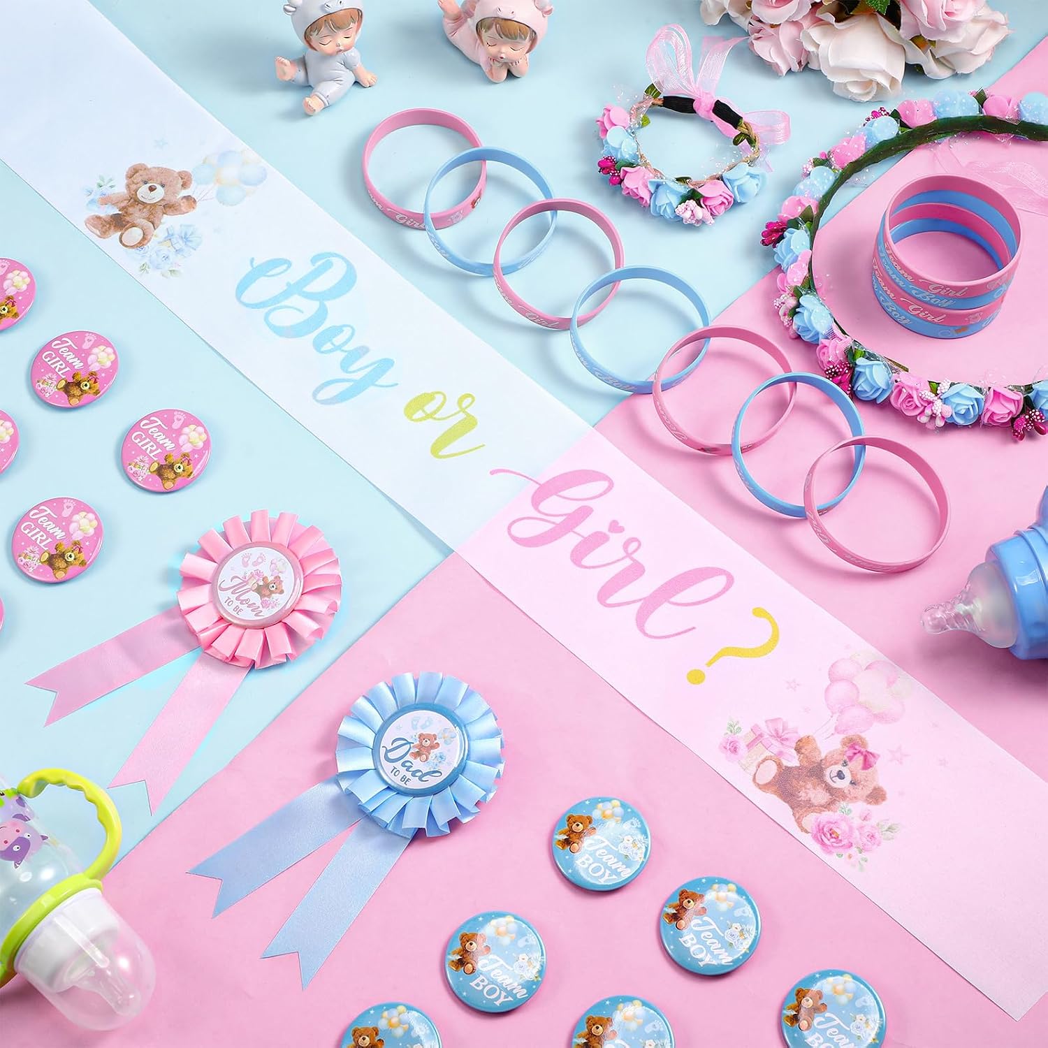 Capoda Boy or Girl Gender Reveal Sash, Mom and Dad to Be Pins,Bear