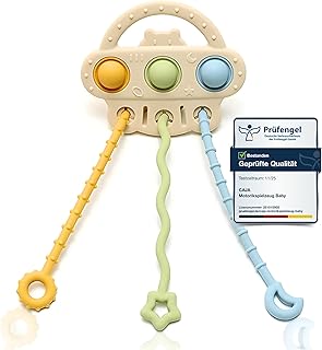 CAJA Motorikspielzeug Baby ab 6 Monate – Babyspielzeug und sensorisches Silikonspielzeug für unterwegs im Auto, Flugzeug oder Kinderwagen – fördert Feinmotorik – für Jungen und Mädchen