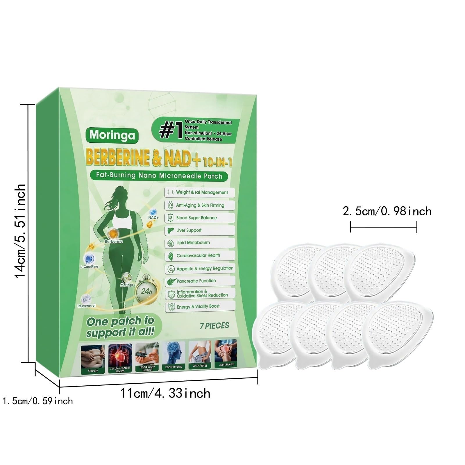 Moringa Berberine Plaster odchudzający 10 w 1, plaster odchudzający Nano Microneedle, przenośny, wygodny i odpowiedni do wszystkich rodzajów skóry, plastry odchudzające, idealne dla mężczyzn i kobiet