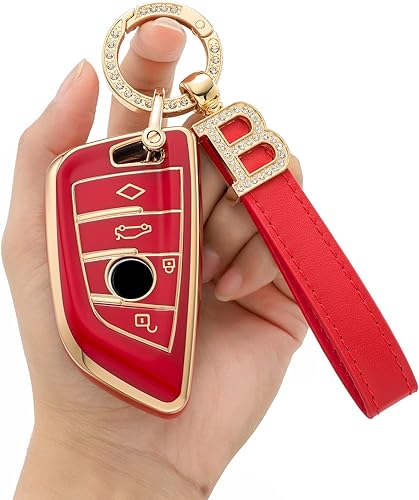 Compatible con funda para llavero BMW con llavero de cuero, TPU suave, protección completa, carcasa para llaves X1 X2 X3 X5 X6 2 5 6 7 Series GT,