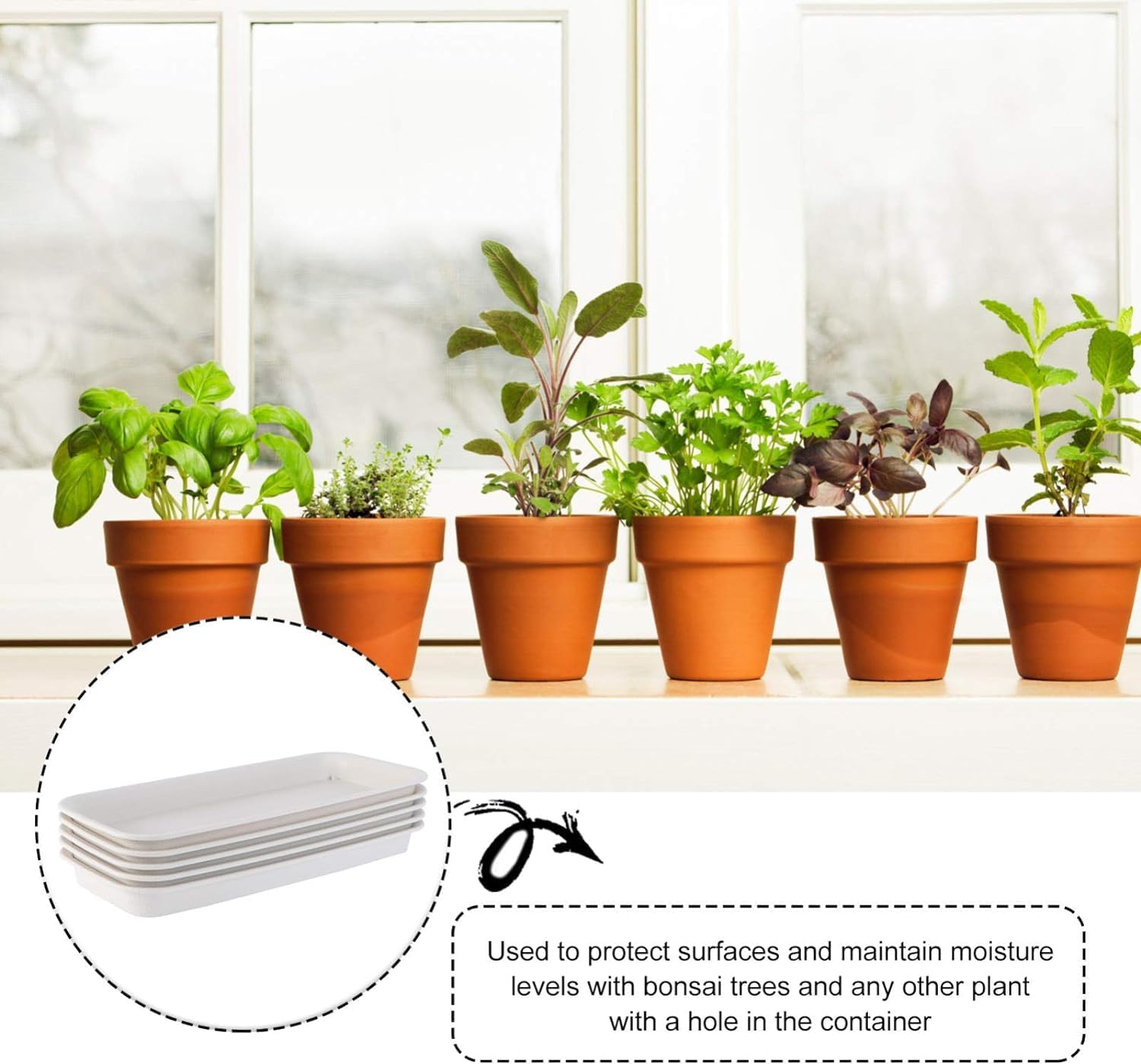 RCFINE 2Pcs Plant Saucers Rectangular Plastic Plant Drip Trays for Holding Water Drips and Soil, Indoors Outdoor Plant Trays Garden Supplies (Beige,L)