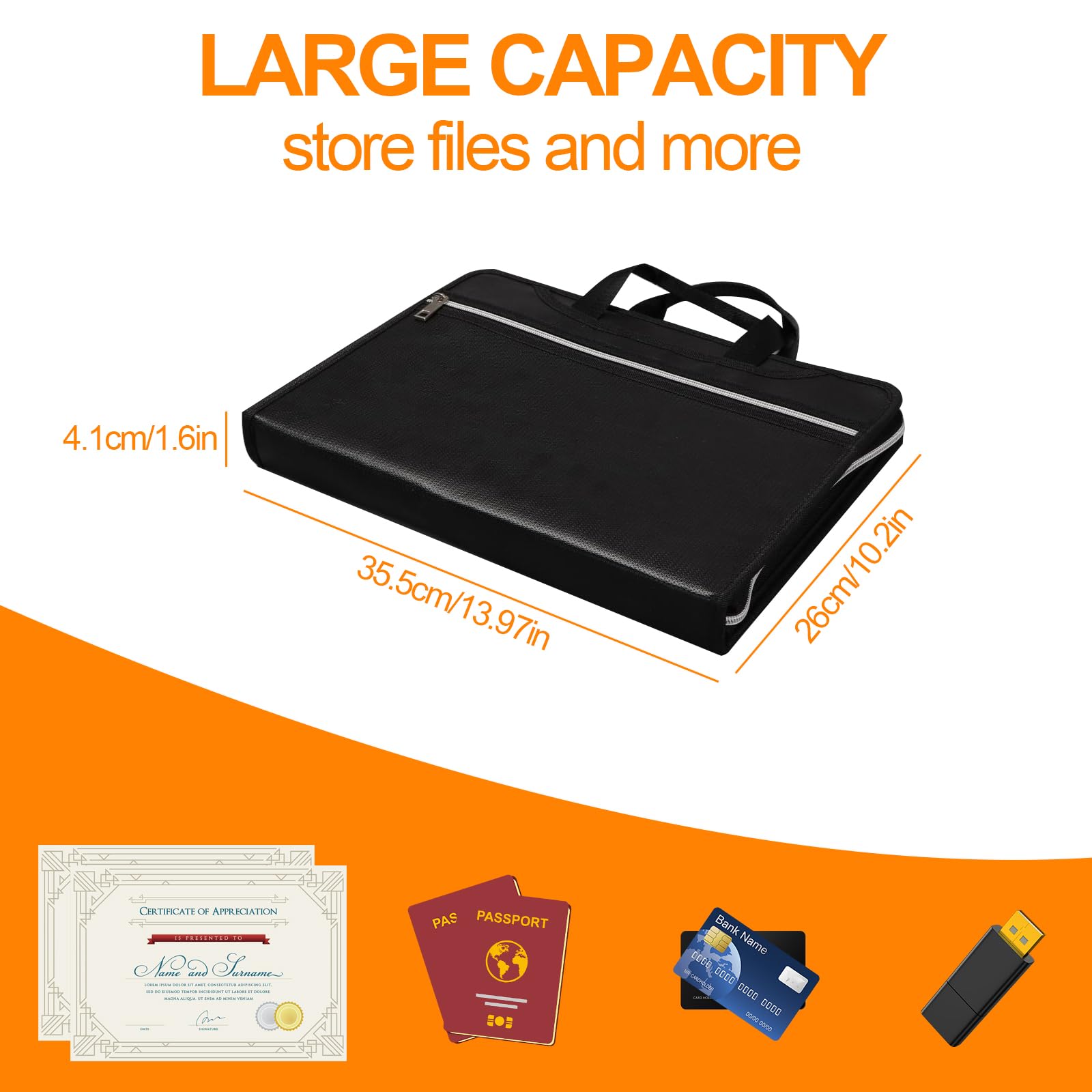 Qivine Ognioodporny wodoodporny organizer na dokumenty 35,5x26x4,1 cm 13 kieszeni 2200°F srebrny