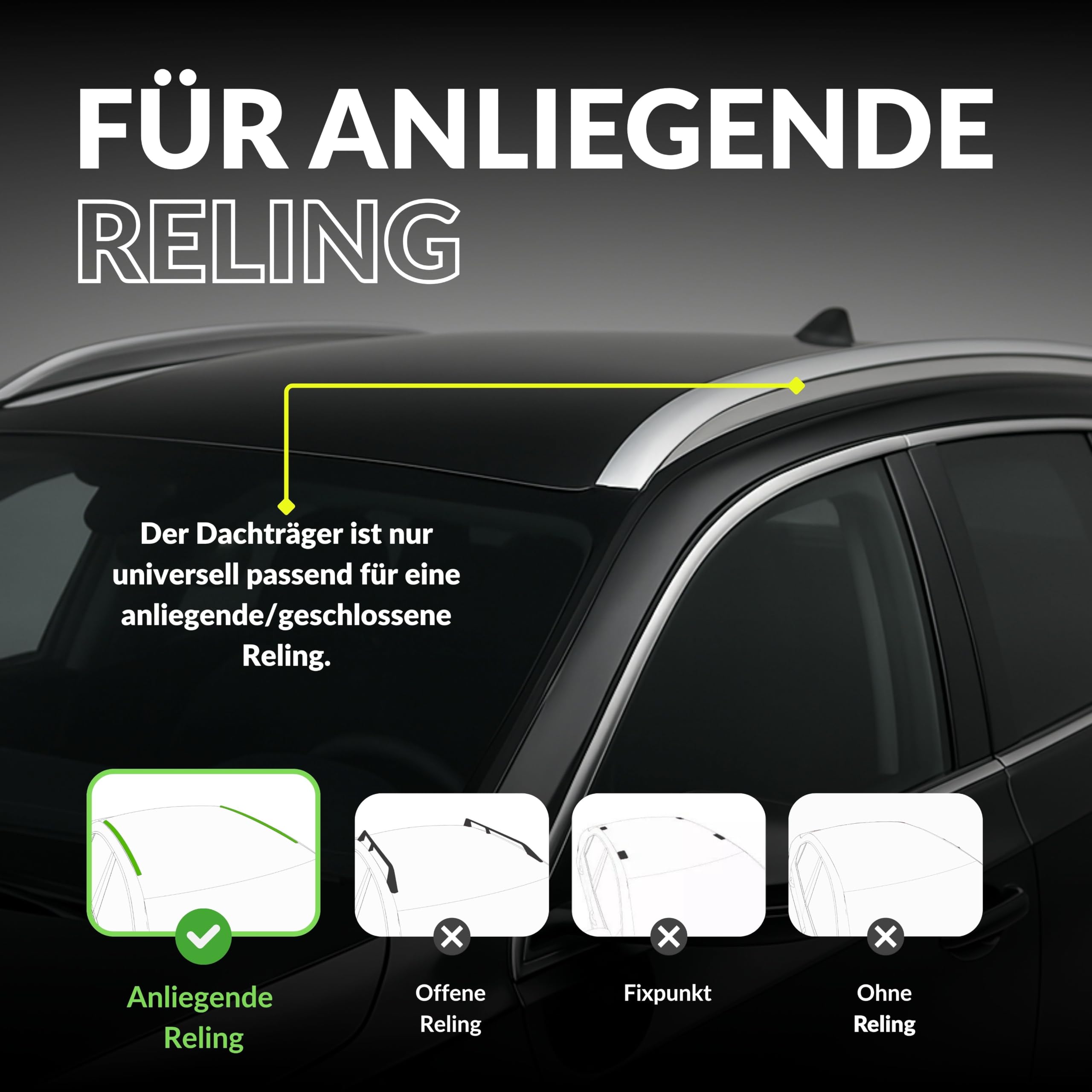 Owen Dachträger 3.0 Pro Schwarz 120cm - für geschlossene & bündige Reling | 90 kg Tragkraft | 2 min Montage | Geprüft nach DIN 75302 |Top-Performance Relingträger für Ihr Auto