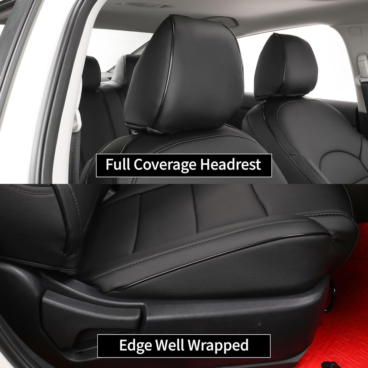 EKR Sentra Seat Covers for Nissan Sentra SV,S 2020 2021 2022 2023 2024 2025 Leather Car Seat Cover for SUV Full Set,Waterproof Truck Seat Cushion,Faux Leather(Black)