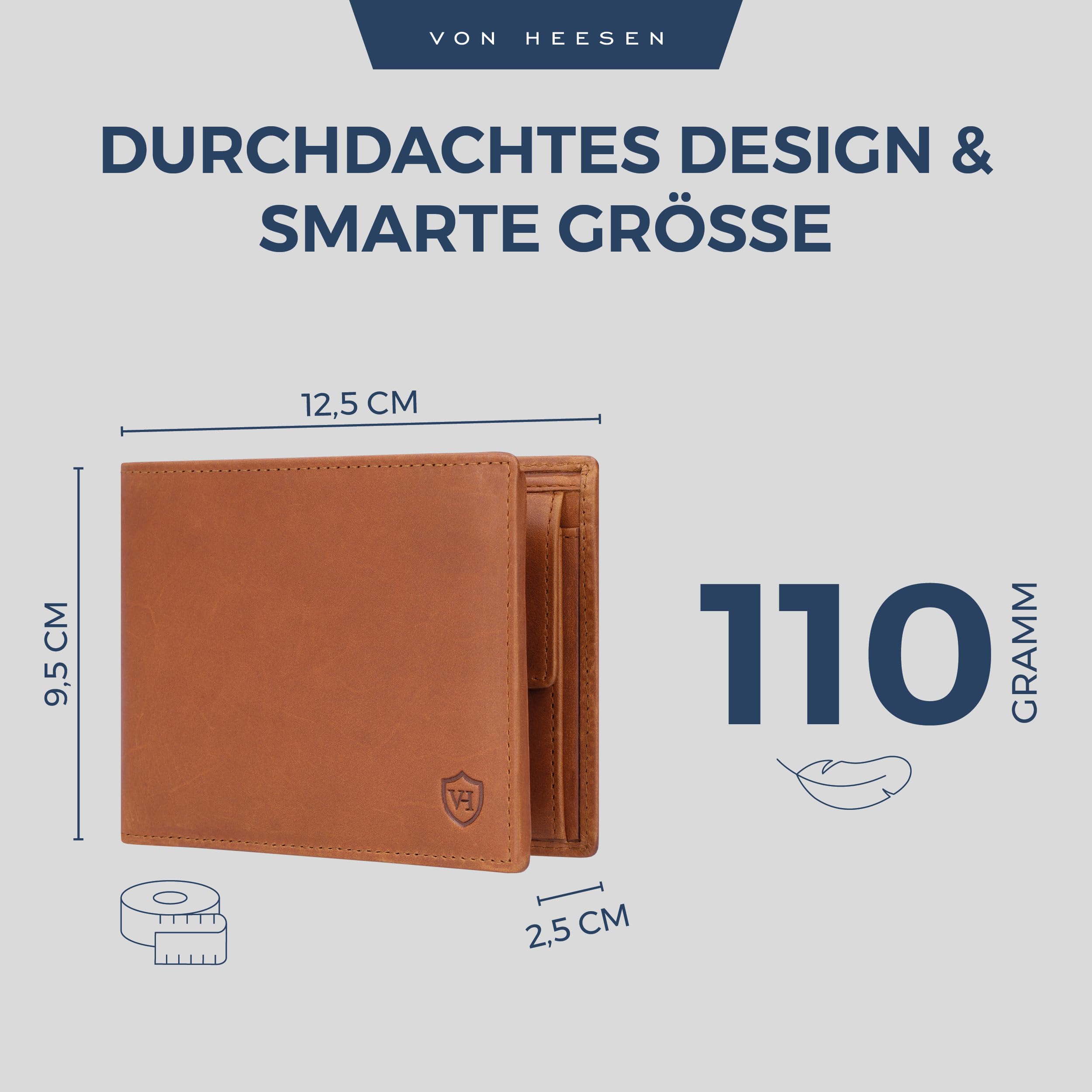 VON HEESEN Portefeuille en cuir avec protection RFID | Porte-monnaie en cuir véritable pour femmes et hommes | Portefeuille en cuir Portemonnaie, Querformat