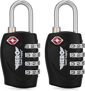 Hero Luggage Lock (Pack of 2) TSA Approved, 4 Digit Combination Padlock for Travel, Suitcases, Lockers, Backpacks