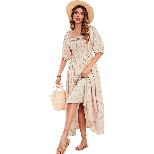 R.Vivimos Women Summer Half Sleeve Cotton Ruffled Vintage Elegant Backless A Line Flowy Long Dresses