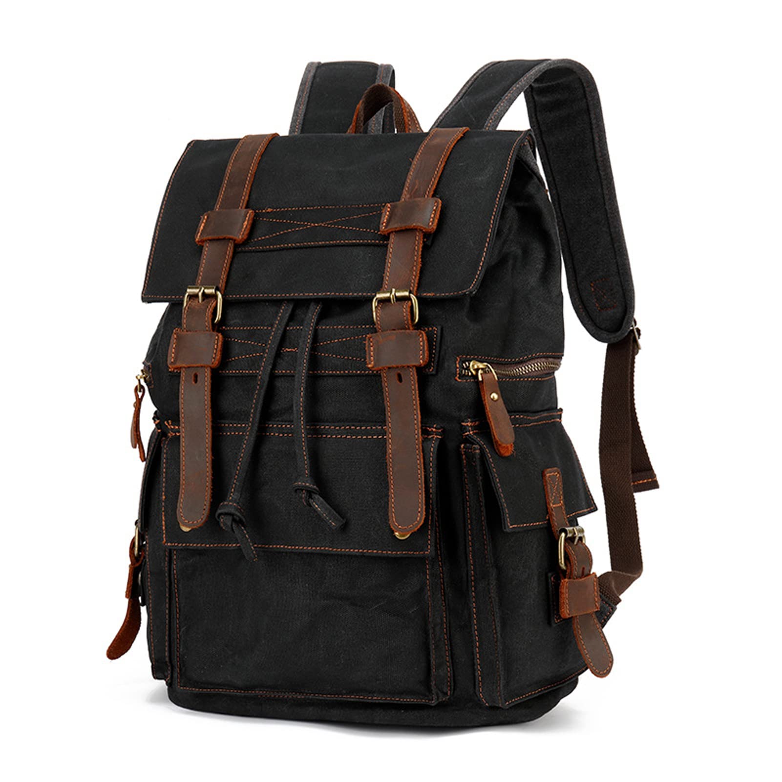 Mochila de hombro de cuero de lona para hombre, mochila vintage para laptop, mochila de viaje al aire libre, bolsa de equipaje grande, mochila para computadora
