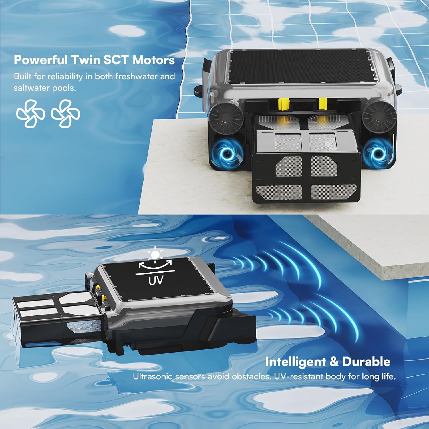 POOLMR Solar Pool Skimmer, 25H+ Runtime Robotic Pool Surface Cleaner with Dual Solar & AC Charging, IPX8 Waterproof, 6L Filter, APP Control for Residential Pools